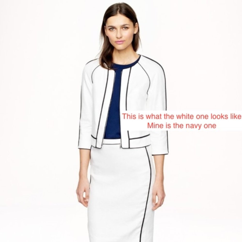 NWT J Crew Herringbone Linen Zip Jacket Blazer Nav